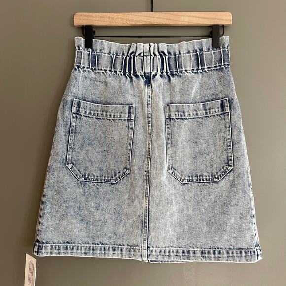 NWT SEA Betty Acid Wash Mini Skirt Size 2 Blue Denim High Waist Paperbag Chic - Picture 9 of 16